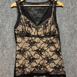 Ann Taylor Loft Women's Y2K Sleeveless V Neck Lace Overlay Blouse Top Size 10